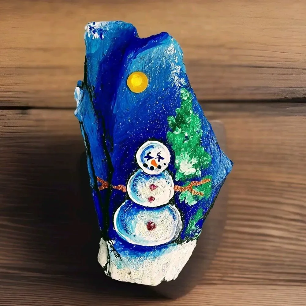 Slate Snowman Brooch Pin Signed Folk Art Christmas Winter Artisan